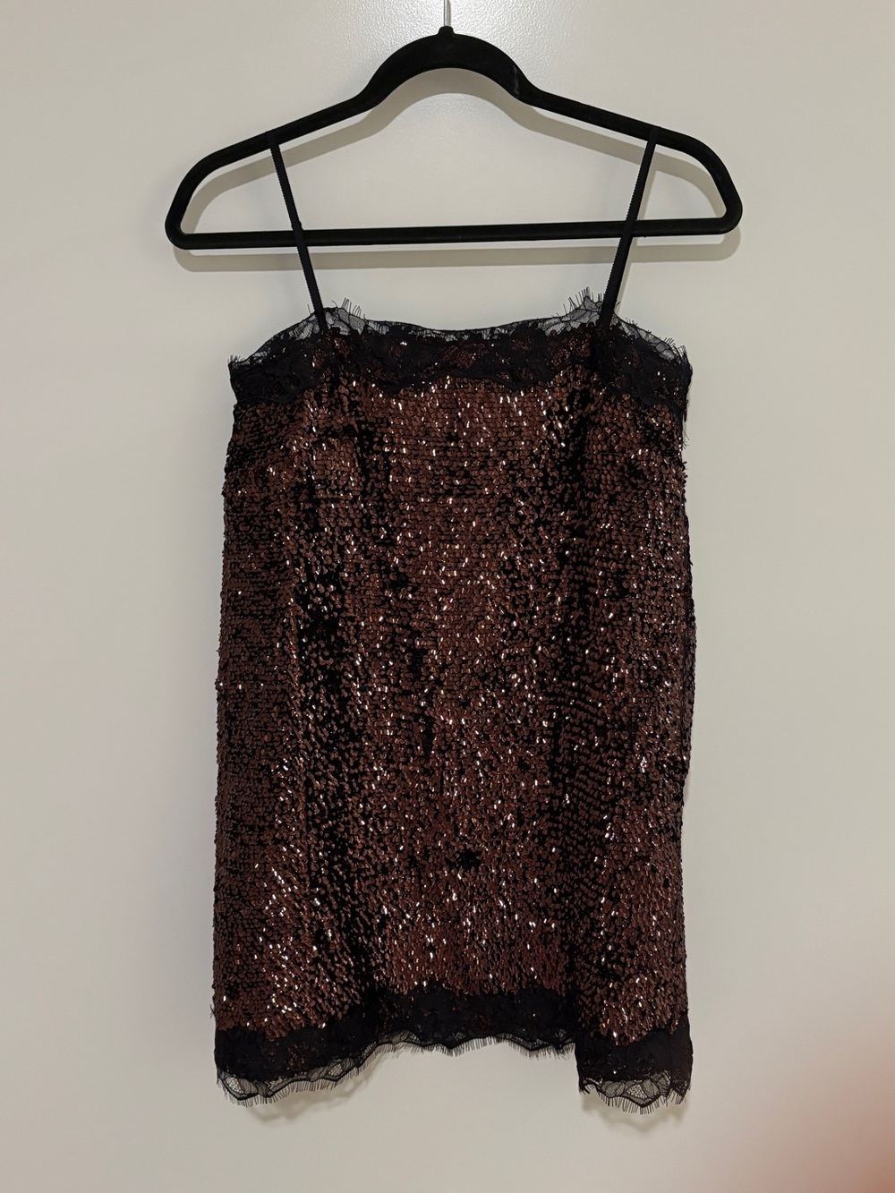 Lilly Sisto X Gianni Bini Tinsley Brown Sequin Lace Trim Mini Dress NWT 🤎